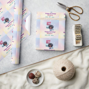 Papel De Regalo Sirena afroamericana 5° cumpleaños