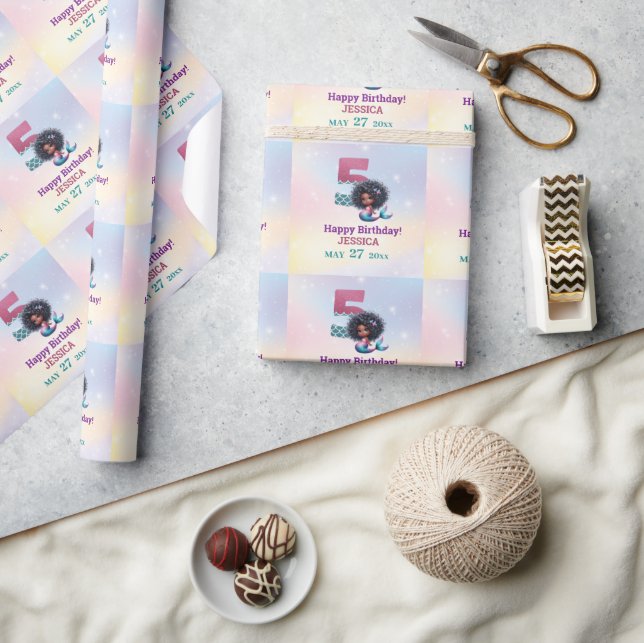 Papel De Regalo Sirena afroamericana 5° cumpleaños (Artesanía)