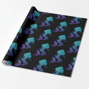 Papel De Regalo Sirena azul acuático ombre destellos patrón negro