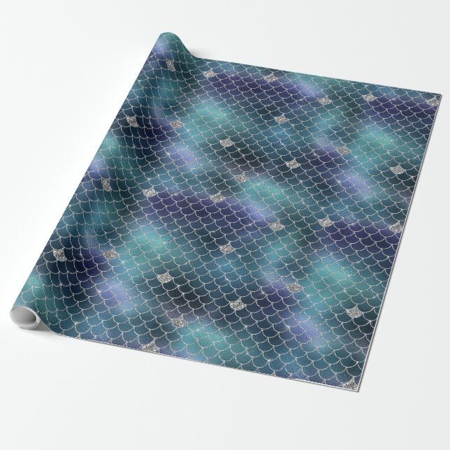 Papel De Regalo Sirena azul Aqua de Plata (Desenrollado)