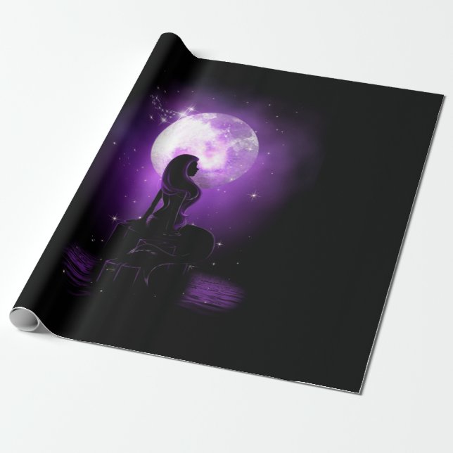 Papel De Regalo Sirena Bajo La Luna (Desenrollado)