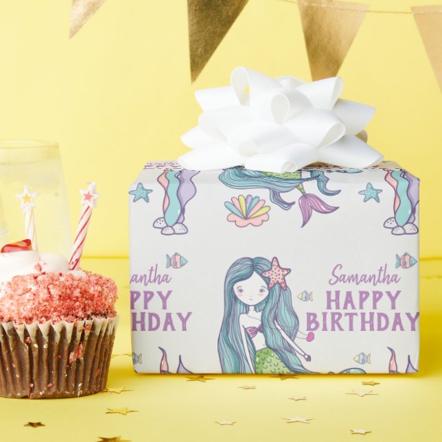 Papel De Regalo Sirena Cumpleaños Personalizado (Fiesta de cumpleaños )