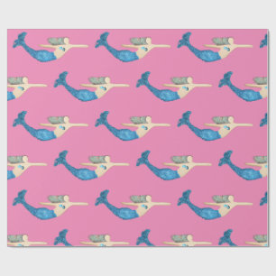 Papel De Regalo Sirena de cola azul nadando Thunder_Cove