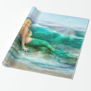 Papel De Regalo Sirena de la fantasía en la orilla del mar del