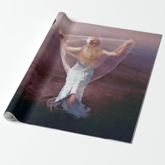 Papel De Regalo Sirena De Retro Náutico Púrpura De Mar (Desenrollado)