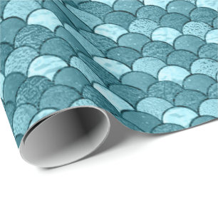 Papel De Regalo Sirena Escales Purpurina Blue Aqua Water Pas