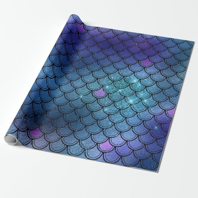 Papel De Regalo Sirena Escales Purpurina Pink Black Blue Navy Purp (Desenrollado)