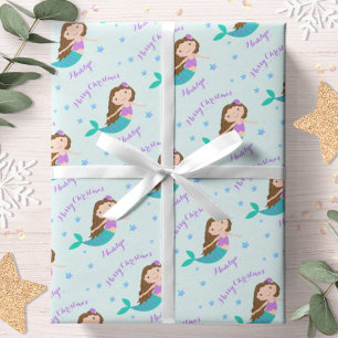 Papel De Regalo Sirena Navidad Purpurina Personalizada