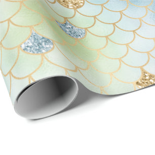 Papel De Regalo Sirena Purpurina Aqua Blue Mint Gold