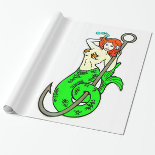Papel De Regalo sirena redheaded de la verde-cola