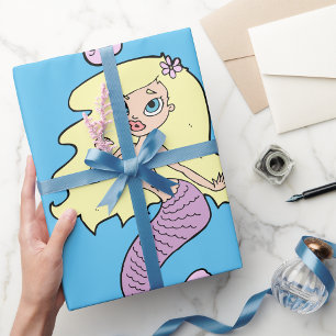 Papel De Regalo Sirena Rubia Adorable con Cola Morada