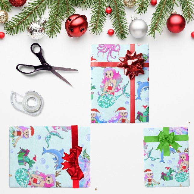 Papel De Regalo Sirenas celebrando a Navidades con amigos (Subido por el creador)