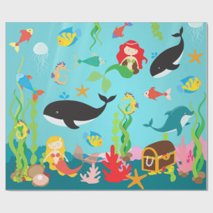 Papel De Regalo Sirenas hermosas y vida marina (MED. /Lg. Imagen)