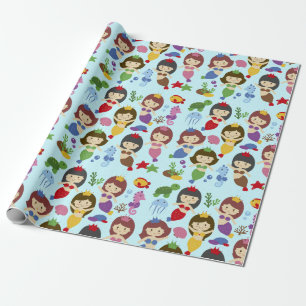 Papel De Regalo Sirenas lindas del chibi de la natación bajo