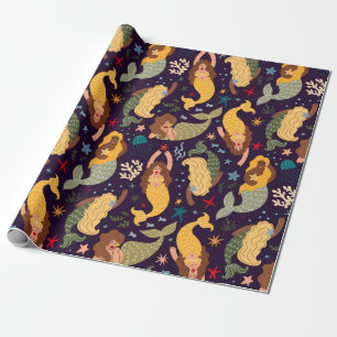 Papel De Regalo Sirenas, pescados y mariscos