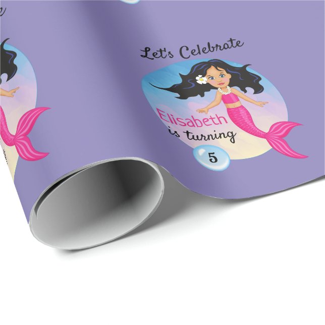 Papel De Regalo Sirenita mágica bajo el cumpleaños del mar (Esquina del rollo)
