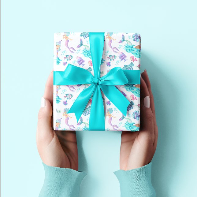 Papel De Regalo Sirenita turquesa bajo el mar Océano caprichoso (Subido por el creador)