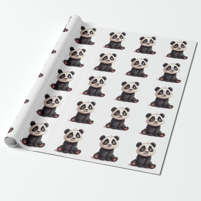 Papel De Regalo Sitting Panda Bear Cartoon Illustration Artwork (Desenrollado)