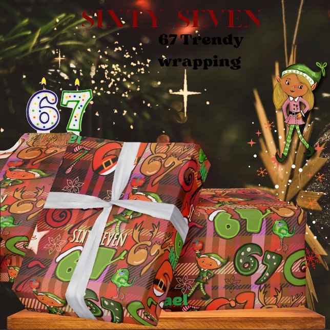 Papel de regalo Sixty Seven de moda I cuadros rojo (Trendy Sixty Seven Wrapping Paper I red plaid)