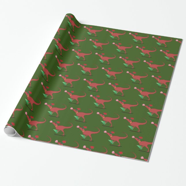 Papel De Regalo Skater de Dinosaur Santa Hat (Desenrollado)