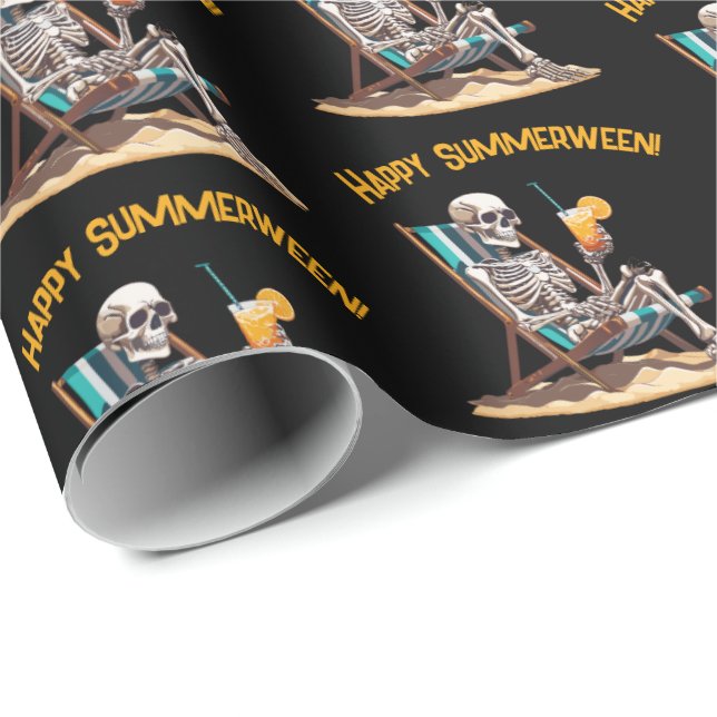 Papel De Regalo Skeleton Beach Lounging Halloween (Esquina del rollo)