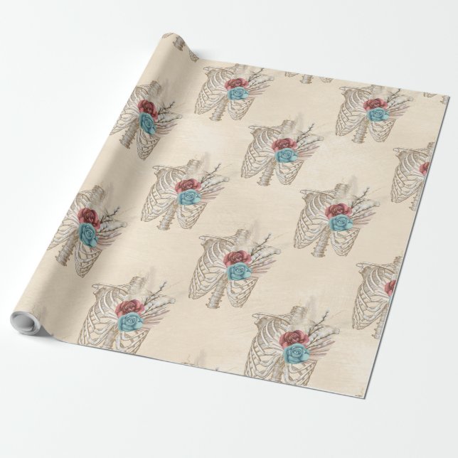Papel De Regalo Skeleton con Rosas (Desenrollado)