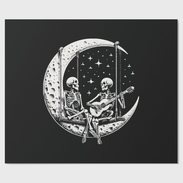 Papel De Regalo Skeleton Couple Moon Guitar (Superficie plana)