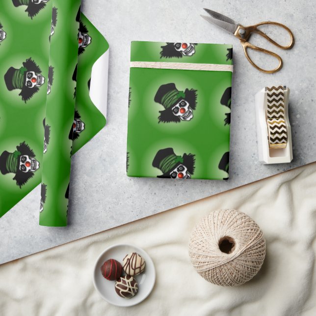 Papel De Regalo Skeleton Irlandés Clown Green (Artesanía)