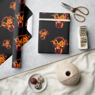 Papel De Regalo Skeleton Skeleton en llamas retro muerto