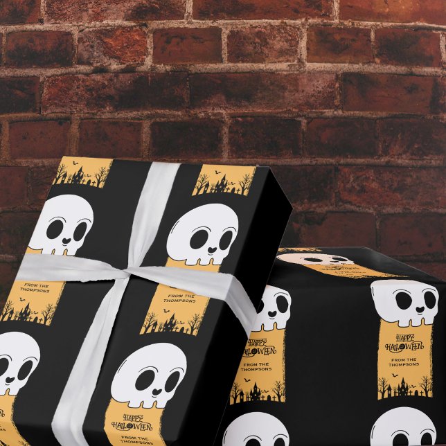 Papel De Regalo Skeleton Skull Graveyard Halloween gótico negro (Subido por el creador)