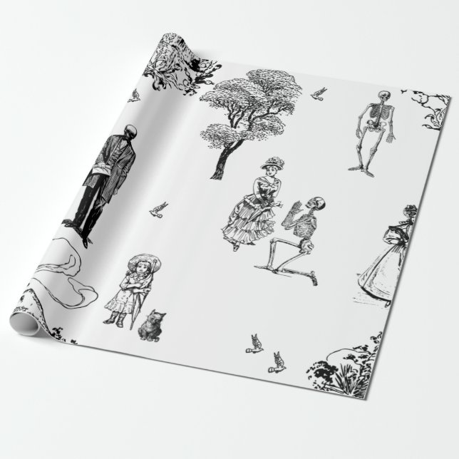 Papel De Regalo skeleton toile victoriano de halloween (Desenrollado)