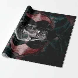 Papel De Regalo Skull Floral gótica Verde azulado negro rojo grues