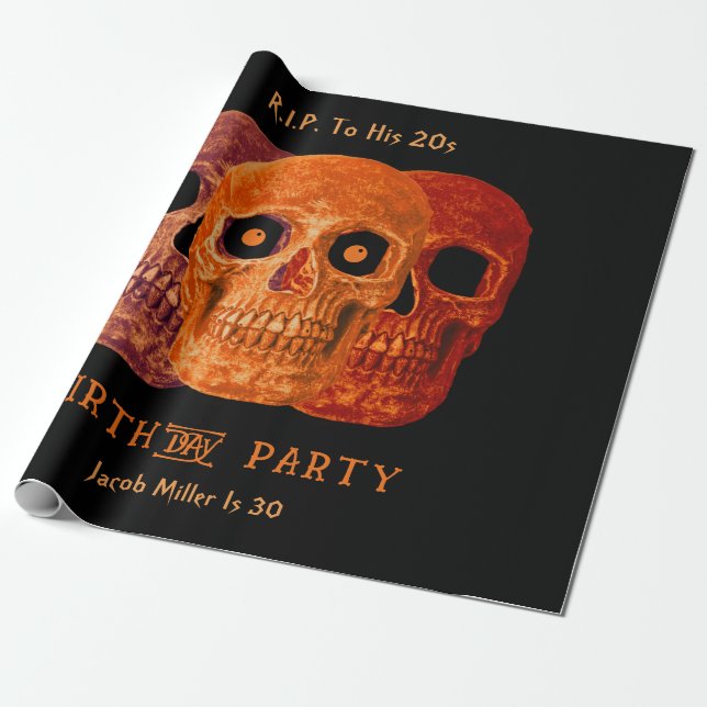 Papel De Regalo Skull Funny Naranja Gothic Birthday Descansa en pa (Desenrollado)