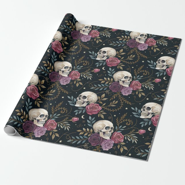 Papel De Regalo Skulls & Roses Wrapping Paper (Desenrollado)