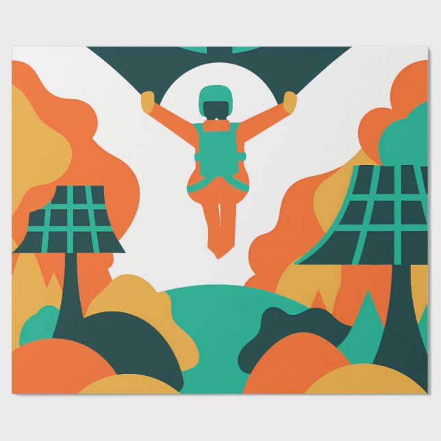 Papel De Regalo Skydiver Descending Over Solar Powered Landscape (Superficie plana)
