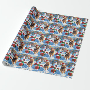 Papel De Regalo Skye Terrier corriendo en la nieve con sombrero de