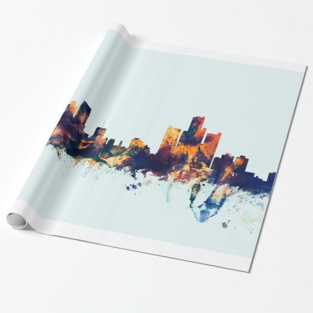 Papel De Regalo Skyline de Detroit Michigan (Desenrollado)