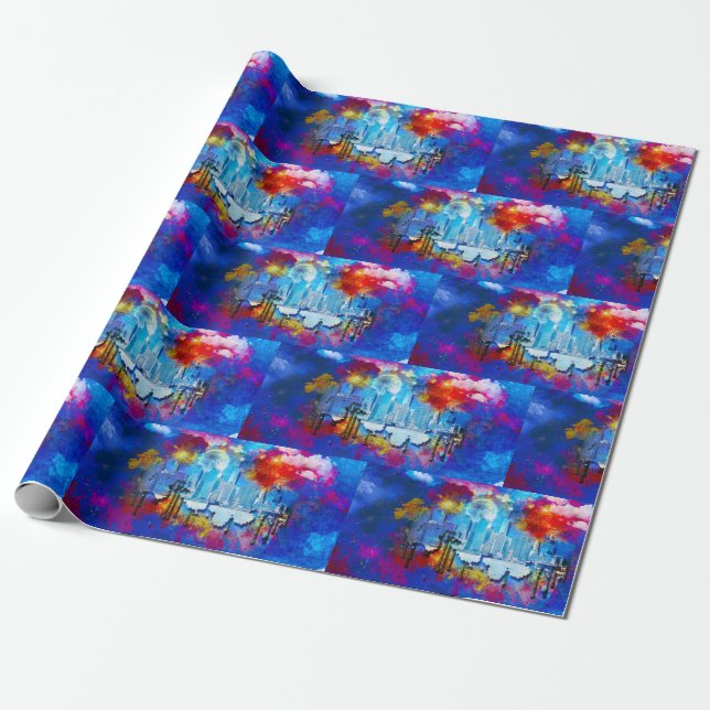 Papel De Regalo SlipperyJoe NYC luna de grafiti rodeada de agitaci (Desenrollado)