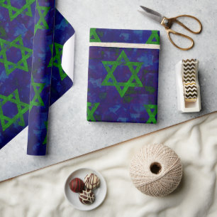 Papel De Regalo SlipperyJoe's Hanukkah filas verdes Estrellas de D