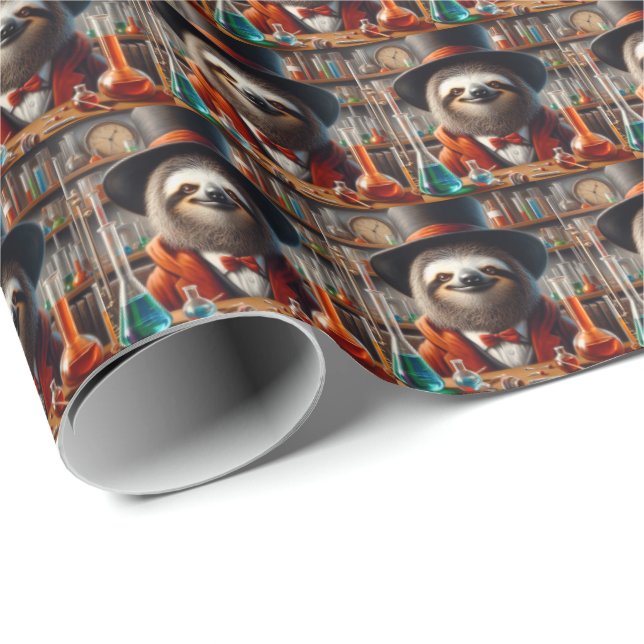 Papel De Regalo Sloth Mad Scientist (Esquina del rollo)