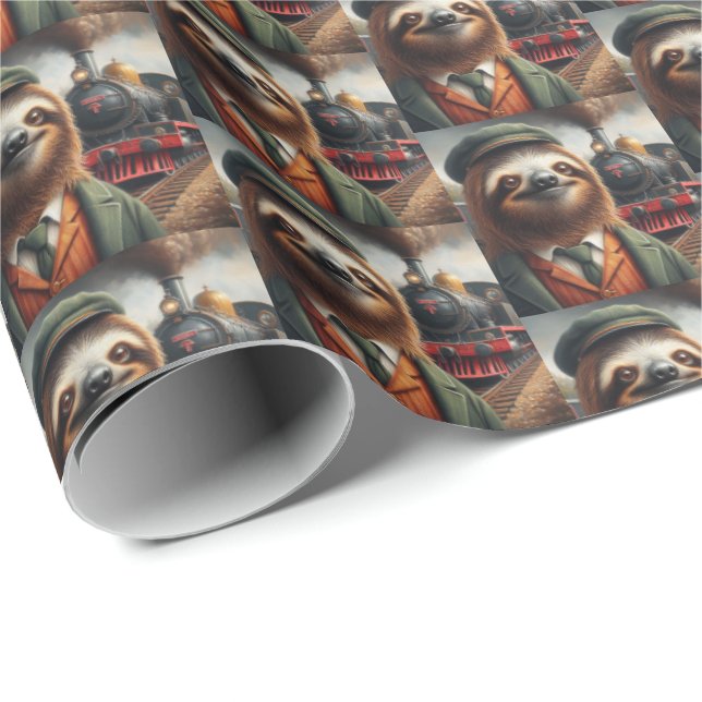 Papel De Regalo Sloth Train Engineer (Esquina del rollo)