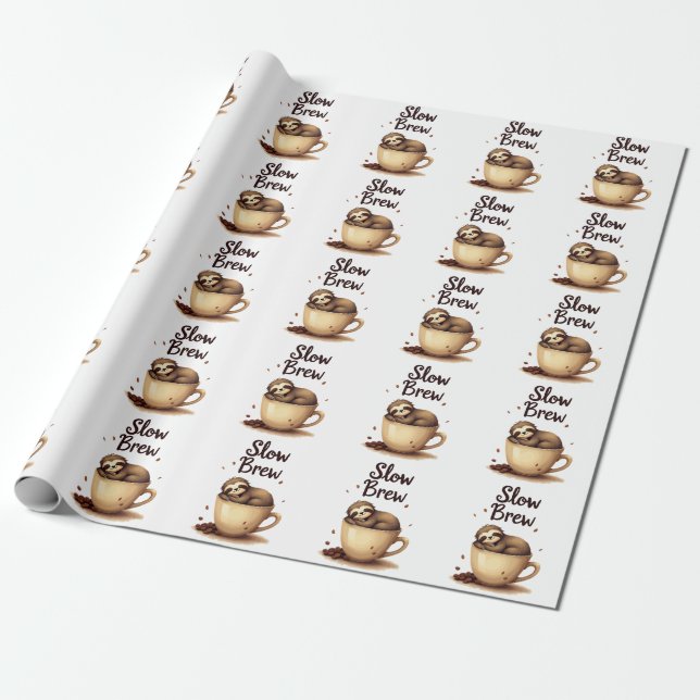 Papel De Regalo Slow Brew Coffee Sloth (Desenrollado)