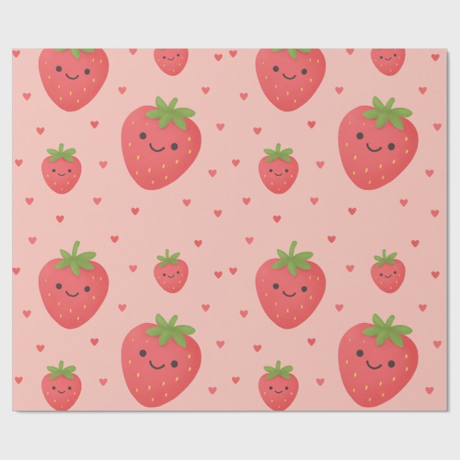 Papel De Regalo Smiling Strawberry Kids Birthday Decor (Superficie plana)