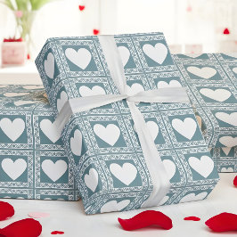 Papel De Regalo Smoky Teal Geometric Hearts Valentine Gift