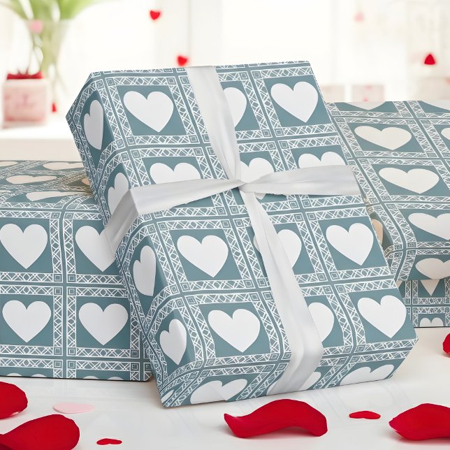 Papel De Regalo Smoky Teal Geometric Hearts Valentine Gift (Subido por el creador)