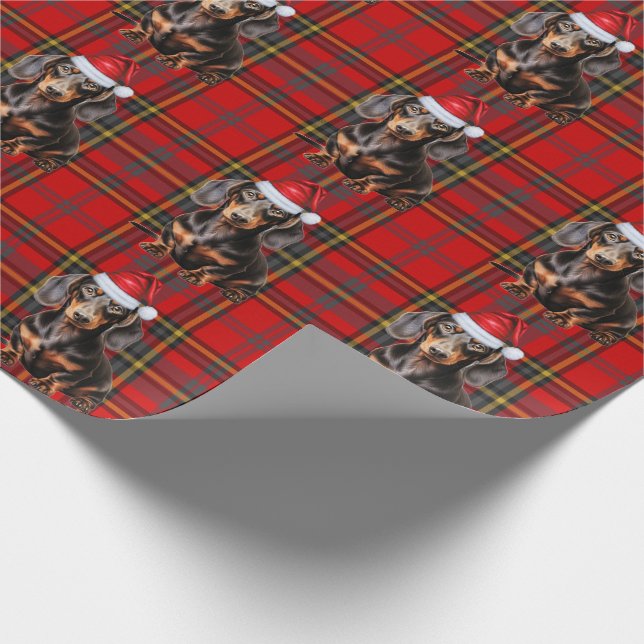 Papel De Regalo Smooth Coat Dachshund Red Holiday Plaid Christmas (Esquina)