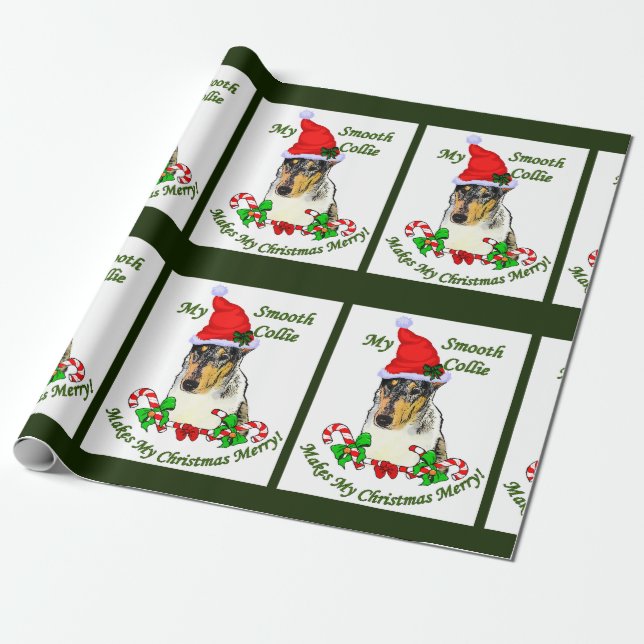 Papel De Regalo Smooth Collie Navidades Merry (Desenrollado)