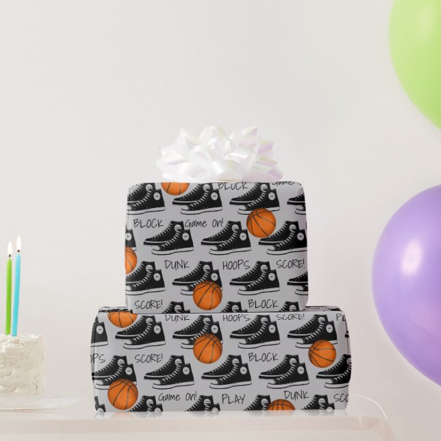 Papel De Regalo Sneakers negro con baloncesto (Regalos de fiesta)