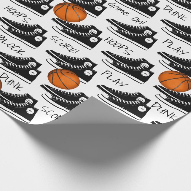 Papel De Regalo Sneakers negro con baloncesto (Esquina)
