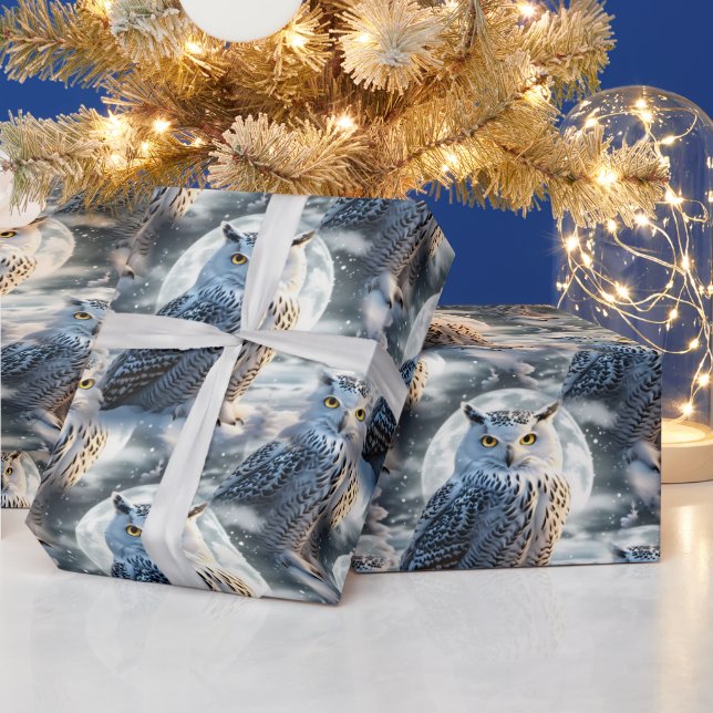 Papel De Regalo Snow Owl in Winter Moonlight (Vacaciones)